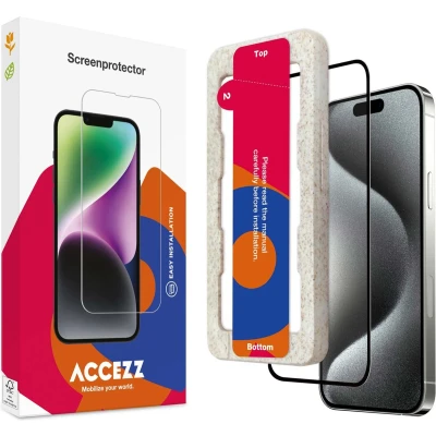 Afbeelding van Accezz screenprotector Geschikt voor iPhone 15 Gehard glas Full Cover met bio applicator