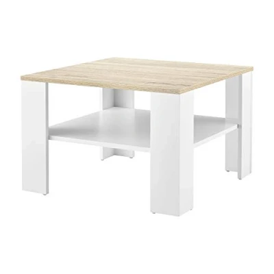 Afbeelding van Salontafel Leiden vierkant 60x60x40 cm wit en eikenkleurig