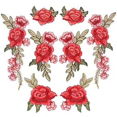 Afbeelding van 8 stuks geborduurde patches om op te naaien, roze, voor jeans, kleding, hoeden, schoenen