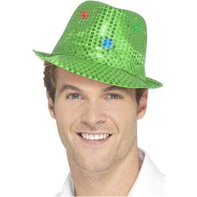 Afbeelding van Pailletten hoedje groen met LED lichtjes