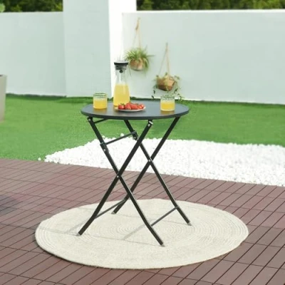 Afbeelding van Klaptafel Sande tuintafel metaal rond 71xØ62 cm zwart [en.casa]