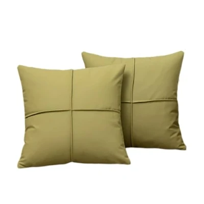 Afbeelding van KIJING Set van 2 moderne decoratieve kussenhoezen kunstleer voor bank, stoel en bed, 45,7 x cm, olijfgroen