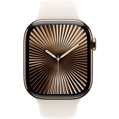 Afbeelding van Apple Watch Series 10 4G 42mm Goud Titanium (Beige Rubberen Band S/M)