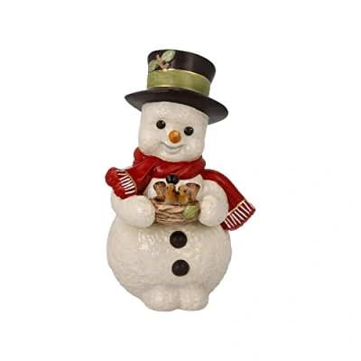 Afbeelding van Goebel Kerst Decoratief beeld / figuur Sneeuwpop Paar Tjilpende Vogels Aardewerk 12cm