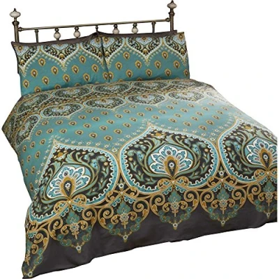 Image de Asha Émeraude Indien Motif Housse de Couette et 2 Taie d&#039;oreiller Parure lit, Vert/Bleu Sarcelle