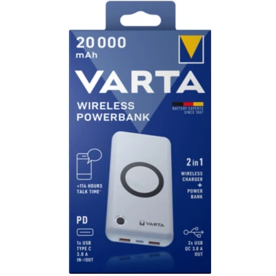 Afbeelding van VARTA Wireless powerbank 20000mAh inclusief oplaadkabel, draadloze oplader en in één!