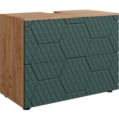 Afbeelding van Vicco Badmeubel Irma, Groen/Krachtige eik goud, 80 cm met 2 laden