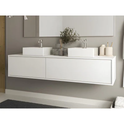 Afbeelding van Hangend badkamermeubel, wit met dubbele wastafel L150 cm ISAURE II L 150 x H 32 D 47