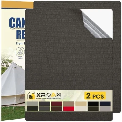 Afbeelding van Patch autocollant en tissu imperméable 21 x 30 cm Pour meubles d&#039;extérieur, couvertures de bateau, canapés, tentes, chaises salon, protection solaire Noir/gris