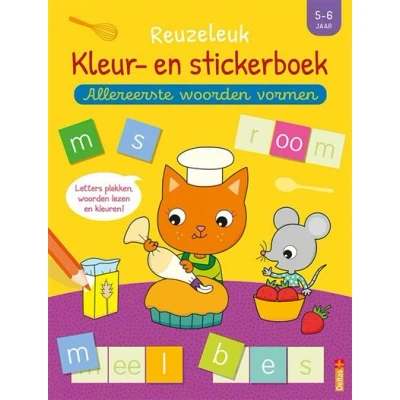 Afbeelding van Reuzeleuk kleur en stickerboek Allereerste woorden vormen (5 6 j.)