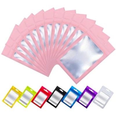 Afbeelding van Rimiko Kunststof zakjes met ritssluiting, van aluminium, hersluitbaar, geurremmend, transparant venster voor het bewaren levensmiddelen, 100 stuks, 16 x 24 cm, roze