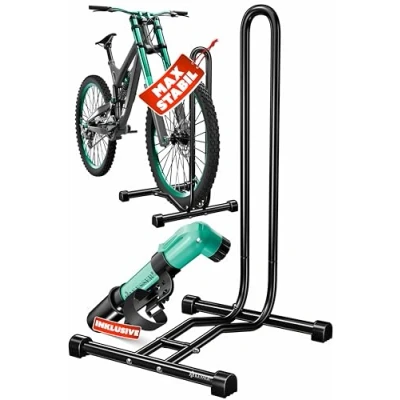 Afbeelding van KESSER® Fietshouder voor mountainbike, e bike, stadsfiets, racefiets, vloerhouder, bandbreedte tot 65 mm, fietsmontagebeugel, luchtpomp inbegrepen
