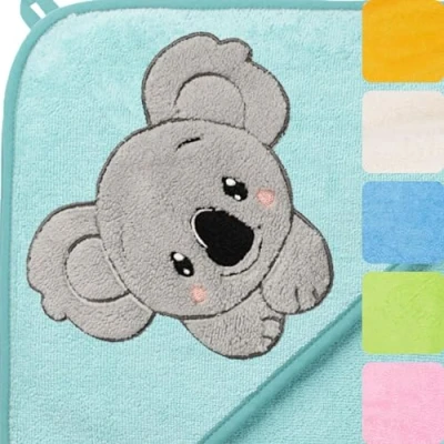 Afbeelding van Morgenstern badjas, 100 x cm, baby, kinderen, meisjes, jongens, 100% katoen, geborduurd, koala, turquoise, badhanddoek, babycadeau, geboorte