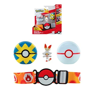 Afbeelding van Clip &#039;N&#039; Go Pokémon riem 1 riem, Quick Ball, Premier Ball en Flambino beeldje van 5 cm