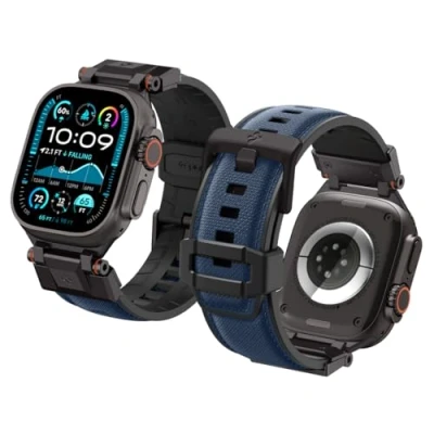 Afbeelding van Spigen DuraPro Armor Duurzame metalen armband compatibel met Apple Watch Ultra 2/1 49 mm, Series 10 46 9/8/7/6/5/4/SE 45 44 marineblauw, TPU, roestvrij staal