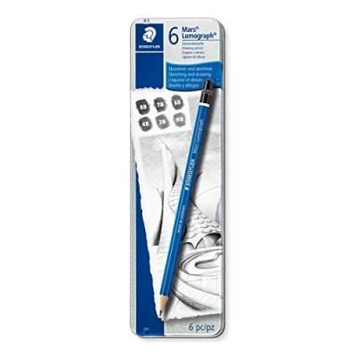 Image de Staedtler Mars Lumograph, crayons à papier de très haute qualité pour écriture et dessin artistique, Boîte en métal avec 6 assortis 8B/7B/6B/4B/2B/HB, 100 G6