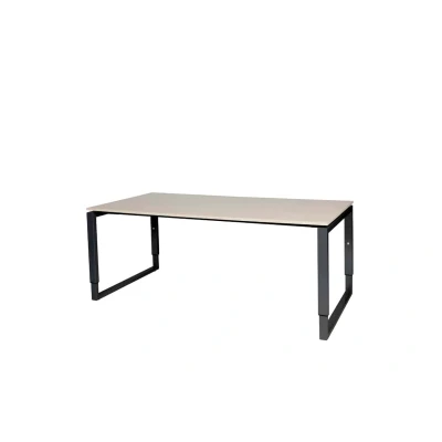 Afbeelding van Domino Plus bureau, hoogte instelbaar (62 85cm) met 180x90cm &#039;zwevend&#039; robson eiken 25mm blad en zwart (RAL9011) O poot frame
