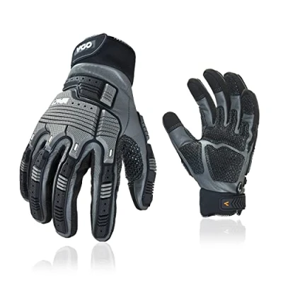 Afbeelding van Vgo... Leren werkhandschoenen, monteurshandschoenen, veiligheidshandschoenen, waterafstotende handschoenen, anti vibratie, waterdicht (grijs, S)