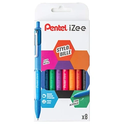 Afbeelding van Pentel BX470/8 iZee balpen, intrekbaar, met metalen clip, 1 mm brede punt, 8 stuks