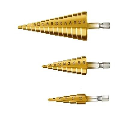 Afbeelding van Set van 3 stappenboren, HSS, titanium, zeskantschacht, 4 12/20/32 mm, voor hout en metaal