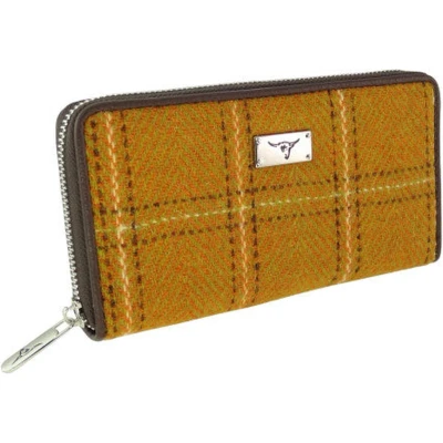 Afbeelding van Dames Portemonnee Staffa Mosterd Geel (English Mustard) Harris Tweed muntvak met rits Glen App