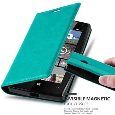 Afbeelding van Cadorabo Hoesje geschikt voor Nokia Lumia 435 in BENZINE TURKOOIS Beschermhoes met magnetische sluiting, standfunctie en kaartvakje Book Case Cover Etui