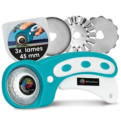 Afbeelding van OfficeTree rolmes van stof 45 mm, 3 stuks, voor stof, papier en behang, draaisnijder naaien of knutselen