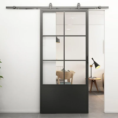 Afbeelding van Stalen Schuifdeur Smartline 6 vaks Kickplate Helder Glas Tan Incl. Rails