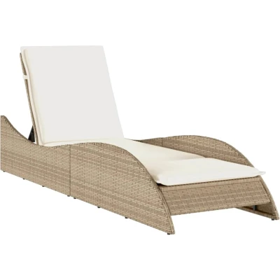 Afbeelding van Ligbed met kussen 60x205x73 cm poly rattan beige