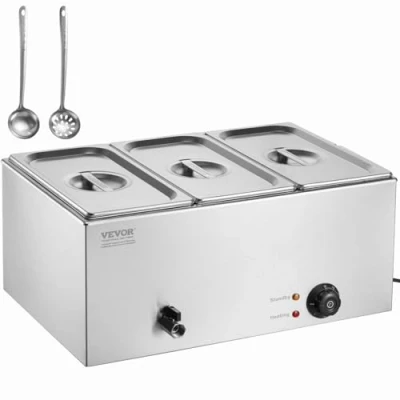 Image de VEVOR Chauffe Plat Buffet Bain Marie Électrique de Comptoir 3 Bac Inox 16,5 L