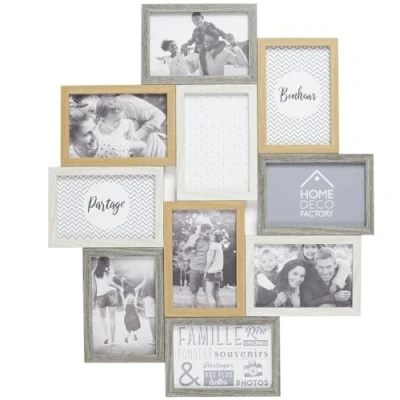 Afbeelding van Cadre Photo Multiple Pele Mele 10 Vues Bois Et Blanc Deco Souvenir