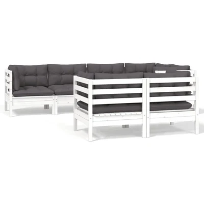 Afbeelding van vidaXL 7 delige Loungeset met kussens massief grenenhout wit