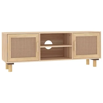Image de vidaXL Meuble TV Marron 105x30x40 cm Bois de pin massif rotin naturel345617