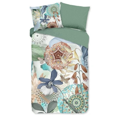 Afbeelding van Luxe Satijnen Dekbedovertrek 140x200/220 cm Mandala&#039;s en Bladeren Print Multi 1 Persoons 100% Katoen Satijn