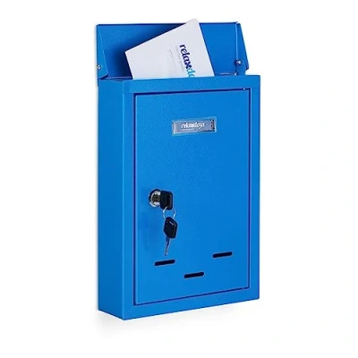 Afbeelding van Relaxdays wandbrievenbus met naambordje muurbrievenbus slot brievenbus wandmodel blauw