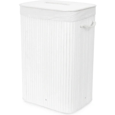 Afbeelding van Compactor Bamboe mand met afneembare vuile waszak van stof, decoratieve opbergbak, spa sfeer, ideale voor decoratie en organisatie de badkamer, slaapkamer, wasruimte