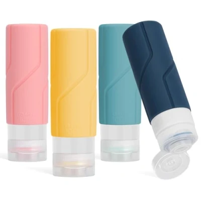 Afbeelding van Alyvisun Reisflesjes van siliconen voor toiletartikelen, navulbaar en waterdicht, reiscontainers, klein formaat shampoo, lotion, cosmetica, 100 ml, set 4 stuks