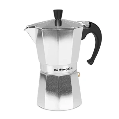 Afbeelding van Orbegozo KF 600 Italiaans koffiezetapparaat van aluminium, 6 kopjes inhoud (280 ml), ergonomische handgreep, veiligheidssluiting, afneembaar filter