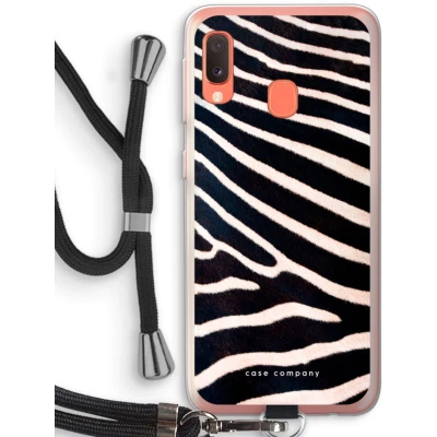 Afbeelding van Case Company® hoesje met Koord geschikt voor Samsung Galaxy A20e Zebra Telefoonhoesje Zwart Bescherming aan alle Kanten en Over de Schermrand