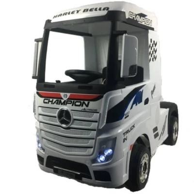 Afbeelding van FINOOS Mercedes Actros elektrische kinderwagen, 12 V, 4 x 4, vrachtwagen, auto voor kinderen, met afstandsbediening, 2,4 GHz, motor 45 W, batterij: 2 1 5 jaar (wit)