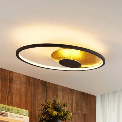 Afbeelding van Lindby LED plafondlamp met dimmer 1licht metaal H: 8.5 cm roestkleurig, verguld Inclusief lichtbron
