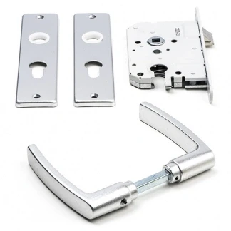 Afbeelding van Deurbeslag set Starx 55 mm (Deurklinken met schild, Cilinderslot sluitplaat)