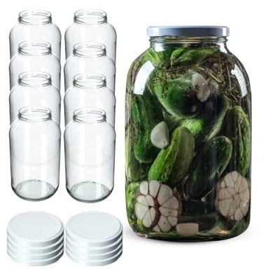 Afbeelding van KADAX 8 stuks voorraadpotten, rond, met wit deksel, 4 liter, diameter 100 mm, inzet