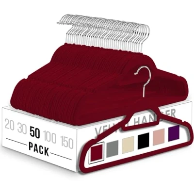 Afbeelding van Antislip fluwelen hangers Non slip zware met dasspeld Sterk genoeg om jassen en truien vast te houden (Bourgondië, 50 stuks)
