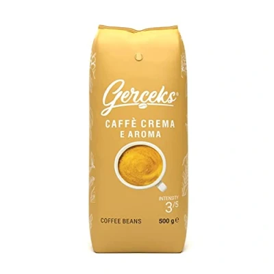 Afbeelding van GERCEKS Caffe Crema E Aroma 500 g Barista koffiebonen, chocolade en zuurarm, krachtige espressobonen, koffiebonen met Arabica Robusta, fijne crème, ideaal voor