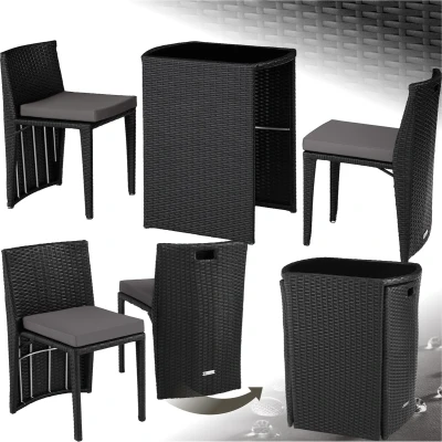 Afbeelding van tectake® wicker bistroset, ruimtebesparend in elkaar te schuiven, tuinmeubelset met 2 stoelen en tafel, tuinmeubilair, zitgroep voor tuin, wintertuin, balkon, terras zwart