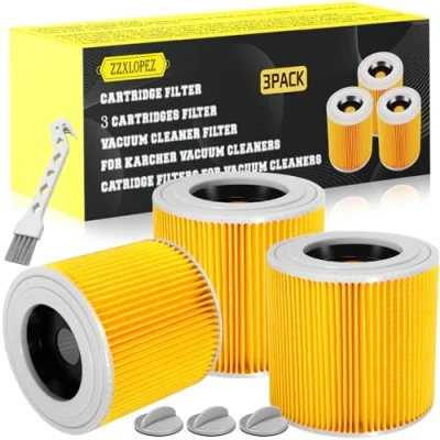 Afbeelding van ZZXLOPEZ 3 x stofzuigerfilter voor Kärcher cartridgefilter, cilindrische filter Premium WD2 WD3 MV3 vervangingsfilter natte en droge stofzuigers 6.414 552.0/64145520