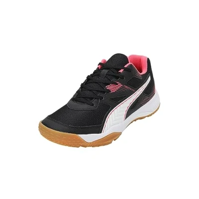 Afbeelding van Puma Solarflash II Handbalschoenen, Heren, Maat: 46.5, Black/fire orchid/white Textiel/ synthetisch