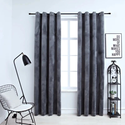 Afbeelding van Gordijn verduisterend met ringen 2 st 140x225 cm fluweel grijs