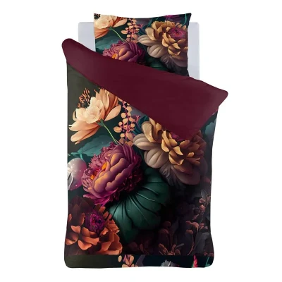 Afbeelding van iSeng Peony Dekbedovertrek Eenpersoons 140x200/220 cm Bordeaux